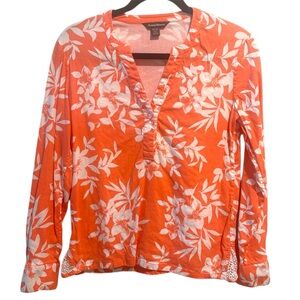 Tommy Bahama Linen Blend Coral Floral Tropical Tunic Top Blouse XS Resortwear